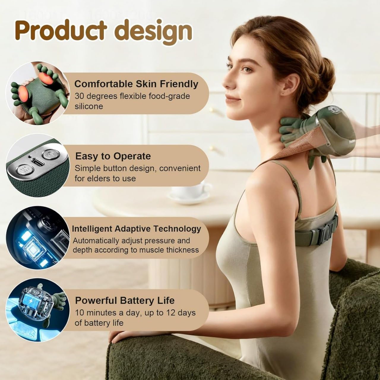 Rainspire Wireless Neck Massager with Heat, Deep Tissue 3D Kneading Shoulder Massager, Portable Rechargeable Cervical Pain Relief Device for Neck, Back, Shoulder, Stainless Steel Citrus Zester Tool