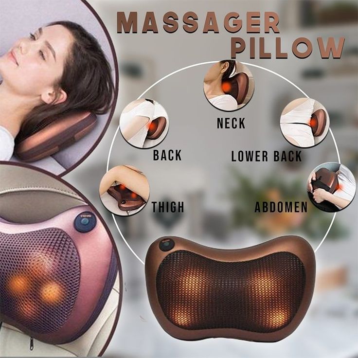 pillow massager Electronic Neck Cushion Full Body Massager with Heat for pain relief Massage Machine for Neck Back Shoulder Pillow Massager - Swiss Relaxation Therapy Adjustable Velcro Strap (Brown)