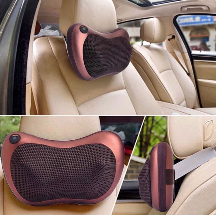 pillow massager Electronic Neck Cushion Full Body Massager with Heat for pain relief Massage Machine for Neck Back Shoulder Pillow Massager - Swiss Relaxation Therapy Adjustable Velcro Strap (Brown)