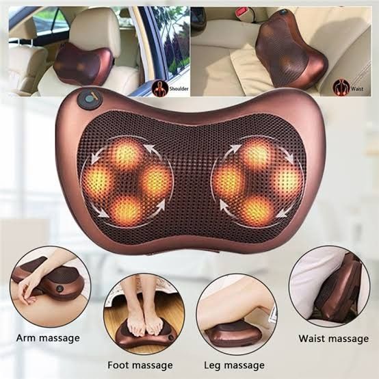 pillow massager Electronic Neck Cushion Full Body Massager with Heat for pain relief Massage Machine for Neck Back Shoulder Pillow Massager - Swiss Relaxation Therapy Adjustable Velcro Strap (Brown)
