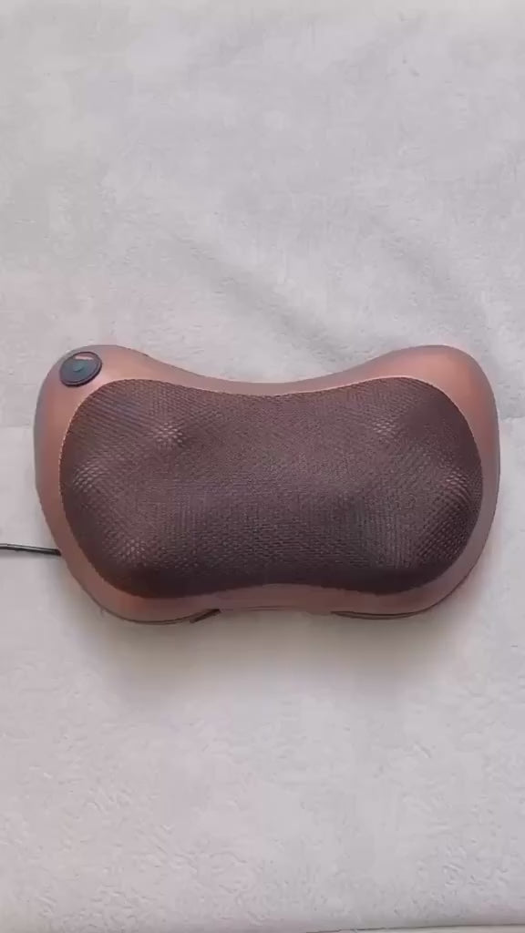 pillow massager Electronic Neck Cushion Full Body Massager with Heat for pain relief Massage Machine for Neck Back Shoulder Pillow Massager - Swiss Relaxation Therapy Adjustable Velcro Strap (Brown)